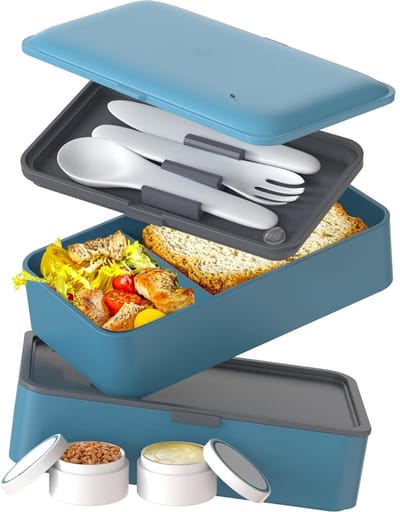 Famanu - All-in-1 1,2L Bento Box Volwassenen met Bestek & 2 Sauscontainers, Salade- Snack- of Lunchbox, Lekvrije Kinderen, Incl. Accessoires Broodtrommel met Compartimenten voor Maaltijdbereiding