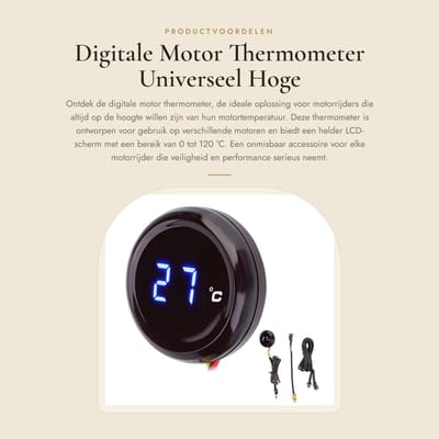 Dailygoods - Digitale Motor Thermometer - Universeel - Hoge Precisie - Blauw Licht - Temperatuurmeter - Geschikt voor Motorrijders - 12V