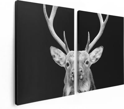 Artaza Canvas Schilderij Tweeluik Hertenkop - Zwart Wit - 120x80 - Foto Op Canvas - Canvas Print