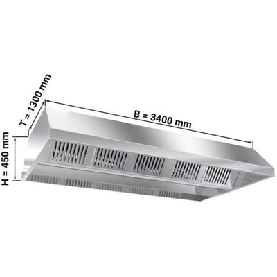 GGM Gastro Deckenhaube - 3400mm - mit Filter & Lampe Zilver