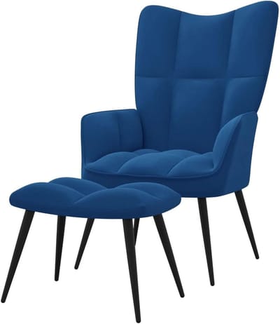 Fauteuil met voetenbank - Zitmeubel - Ontspannen Zitten - Zacht Velours - 61 x 70 x 96.5 cm - Blauw