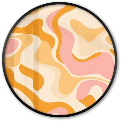 Poster in lijst Rond - Fotolijst 60x60 cm - Posters - Abstract - Golvend - Oranje - Ronde posterlijst zwart - Decoratie - Wanddecoratie woonkamer - Muurdecoratie slaapkamer