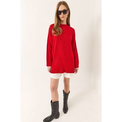Oversized Geribbelde Gebreide Trui met Ronde Hals