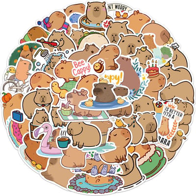 Capybara Stickers 50 Stuks - Dieren Stickers - Laptop Stickers - Capybaras - Stickers Kinderen - Schattige Dieren