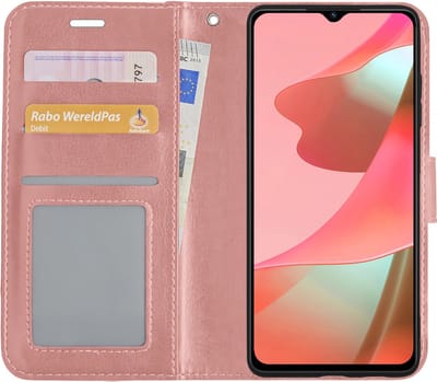 Hoesje - Met Pasjeshouder - Geschikt voor OPPO A16s - Luxe Bookcase Portemonee - Flip Case - Kunstleer Book Case - Flipcase - Book Cover - Walletcase - Portemonneehoes - Rosé goud