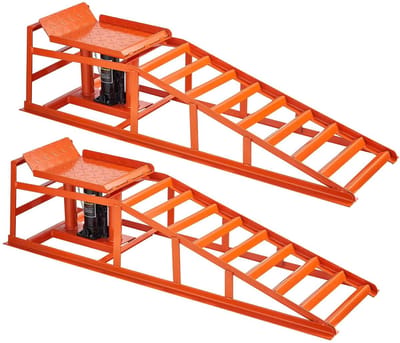 CORE Autohellingen Hydraulisch - Set van 2 stuks - Maximaal draagvermogen 5 Ton/11.000lbs - Professionele Oprijbruggen voor Garage Onderhoud en Oliewissel - 32x114x27-36cm - Oranje