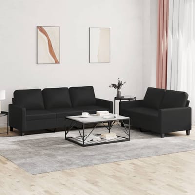 vidaXL - 2-delige - Loungeset - met - kussens - kunstleer - zwart