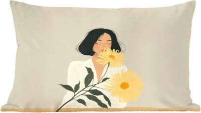 Sierkussens - Kussentjes Woonkamer - 60x40 cm - Vrouw - Bloem - Geel - Minimalistisch