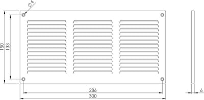 Ventilatierooster 300x150mm Verzinkt Staal met Hor | Luchtrooster Metaal