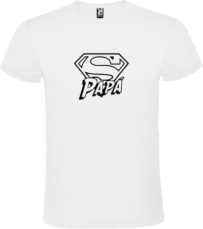 Wit T-shirt ‘Super Papa’ Zwart Maat XS