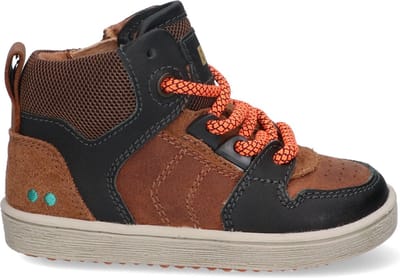 BunniesJR 223750-589 Jongens Hoge Sneakers - Zwart/Bruin/Oranje - Suède - Veters