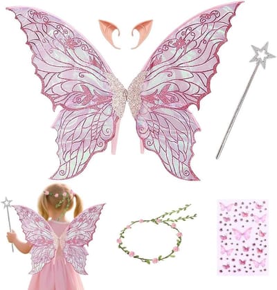 Betoverende feeënvleugels voor kinderen, kostuum met vlinder- en prinsessenvleugels, ideaal voor carnaval en feesten