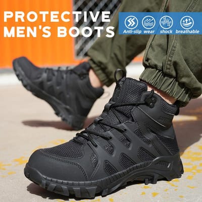 Chaussures de sécurité d'extérieur Bottes de travail Chaussures à embout en acier Hommes Chaussures indestructibles anti-crevaison Anti-écrasement Bottes du désert Anti-brûlure 40 noir