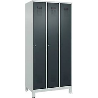 C+P Evolo Plus garderobekast, 3 vakken, rechts scharnierend, cilinderslot, B 900 x D 500 x H 1950 mm, lichtgrijs/antracietgrijs
