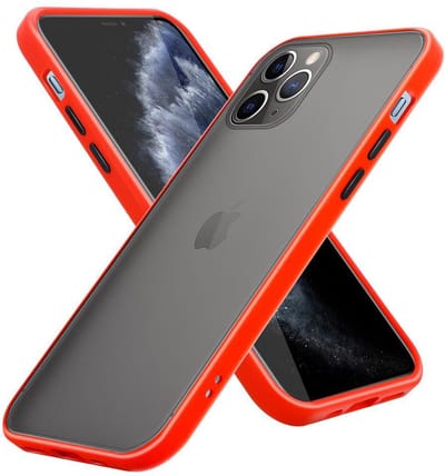 Cadorabo Hoesje geschikt voor Apple iPhone 11 PRO MAX in Mat Rood - Zwarte Knopen - Hybride beschermhoes met TPU siliconen Case Cover binnenkant en matte plastic achterkant