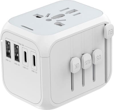 ZYLARO Universele Wereldstekker - met USB-C en USB-A - Reisstekker - Internationale Reisadapter voor 180+ landen - Amerika (USA) - Zuid Amerika - Engeland (UK) - Zwitserland - Azië - Europa - Afrika - Wereldstekkers - Wit