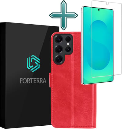 Hoesje Met Screenprotector - Geschikt voor Samsung Galaxy S25 Ultra - Luxe Pasjeshouder - Flipcase - Bookcase Portemonee - Flip Case - Kunstleer Book Case - Book Cover - Walletcase - Portemonneehoes - Rood