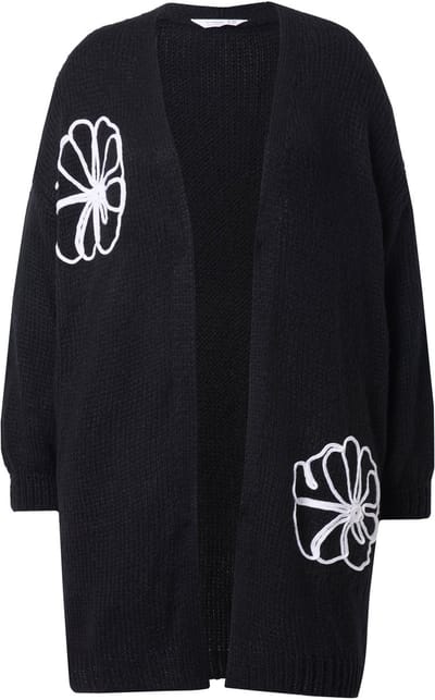 MIAMODA - Dames - Lang vest straight fit bloemenborduursel - Zwart - Maat 42+