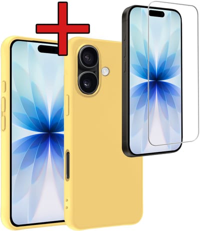 Hoesje - Met Screenprotector - Geschikt voor Apple iPhone 17 - Sterk & Shockproof - Telefoon Hoes - Back Cover - Siliconen Case - Telefoonhoes - Geel