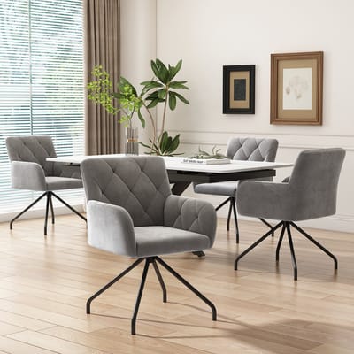MODFU Eetkamerstoelen Set Van 4 - Gestoffeerd Met Armleuningen - Modern - Voor Eetkamer Of Bureau - Metaal - Lichtgrijs