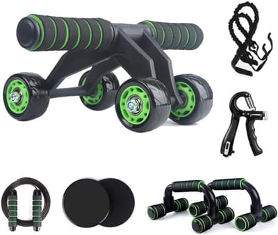 Fitness Wiel Set - Buikspier Trainer - Spier Training - Complete 9-delige Kit - 300 kg Belasting - Zwart