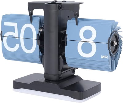 Retro Digitale Flip Klok met Verstelbare Verlichting voor Slaapkamer en Thuiswerkplek Decoratie, Zwart met Blauwe Pagina's