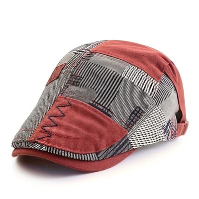 Wijnrode pet heren dames geruit patroon verstelbare flat cap casual muts met klep retro stijl patchwork design