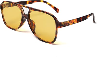 KIMU® Motor Pilotenbril Groot - Tortoise Bruin Montuur Kunststof - Gele Glazen - Bril Zonnebril Influencer Motorbril Retro Heren Bruin Piloot Festival