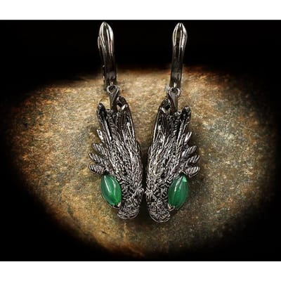 Phoenix Oorbel Antieke Vrouwelijke Bronzen Oorbel Ingelegd met Zirkonium Veer Clip Oorbellen Banket Temperament Oorbellen gray