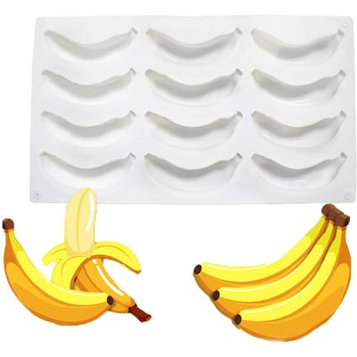 12-holtes bananenmousse taartvorm, DIY realistische fruit Franse dessertvorm, wit, 29,5*17cm wit