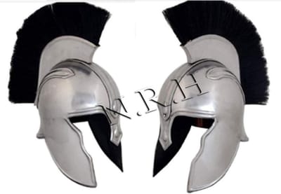 Replica Middeleeuwse Helm Achilles Troy met Zwarte Pluim voor Kostuum