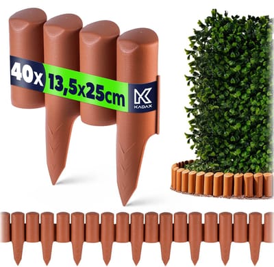 KADAX Tuinpalissade van kunststof, palissade voor bloemen, decoratieve gazonrand, bloemperkomranding met grondspies, hout-type, bloembedomranding (terracotta, 10 m)