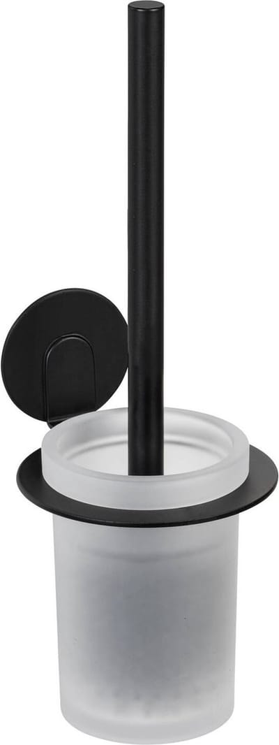 WENKO Turbo-Loc Toiletborstelhouder Bivio mat zwart aluminium - Toiletborstel met houder - WC borstel met houder - Zelfklevend - Zonder boren