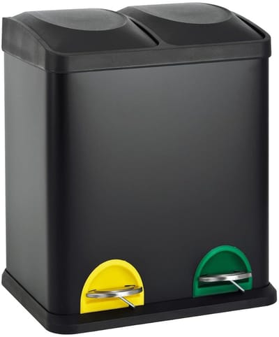 Core® Pedaalemmer 30 Liter - Pedaalemmer - Prullenbak 30 Liter - 2 x 15L- 2-delige vuilnisemmer - Zwart - 41cm x 30cm x 44cm