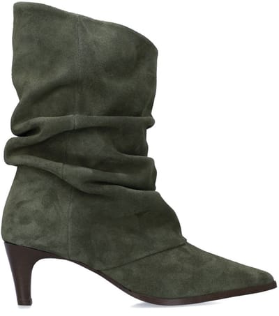 Manfield - Dames - Groene suède slouchy enkellaarsjes met hak - Maat 37