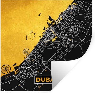 Muurstickers - Sticker Folie - Dubai - Goud - Stadskaart - Plattegrond - Kaart - 100x100 cm - Plakfolie - Muurstickers Kinderkamer - Zelfklevend Behang XXL - Zelfklevend behangpapier - Stickerfolie