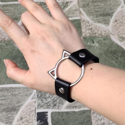 Bracelet en cuir noir Bracelet manchette Goth gothique Bar Punk Bracelets femmes hommes brassards peuvent être ajustés bijoux gray