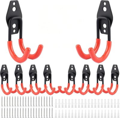 Zware dubbele garagehaken met schroeven en pluggen, 10 stuks voor optimale opslag in garage, kelder en werkplaats