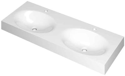 INK Smooth Wastafel Polystone Dubbel met 2 Kraangaten - 1200x450x90 mm - Glans Wit