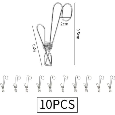 10 stuks RVS Waslijnprikkers met Haken Metalen Veerknijpers met Haken Universele Ophangclips voor Kantoren Keukens Badkamers wit