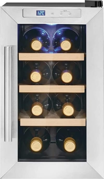 Professionele Horica Minibar Koeling – Wijnkoelkast 23L – Flessenkoelkast met Glazen Deur – Mini Koelkast met Glazen Deur – Kleine Drankenkoelkast – 4 Opslagniveaus Voor 8 Flessen – Minibar