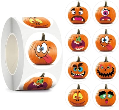 500 Stickers Op Rol - 2.5cm - Crazy Pompoen 2 - Halloween - Beloningsstickers - Stickers Kinderen - Sluitsticker - Sluitzegel - 25mm