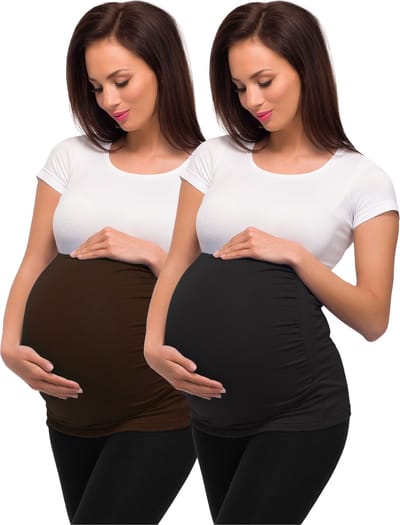 Be Mammy Dames Zwangerschapsbuikband - Zwanger - Viscose - 2Pack - BE-Band-2Pack-04 - Bruin/Zwart - XS