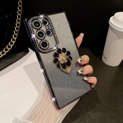 Pour Samsung Galaxy S25 Ultra Luxe Placage Strass Cadre Bague Diamant Support Étui de Téléphone Pour Samsung S22 S23 S24 S25Plus Housse For Samsung Galaxy S23 Ultra