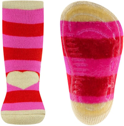 Antislipsokken Ewers - Strepen Cremekleurig & Roze & Rood met Hartje - Siliconenzool-39/42