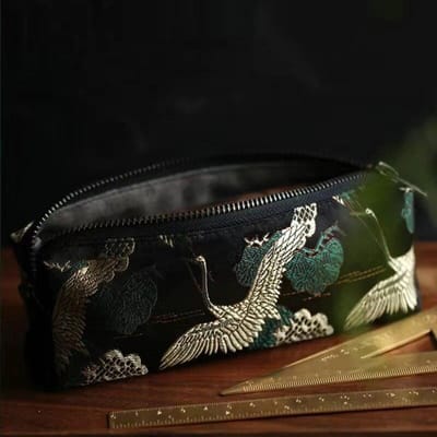 Retro Etui Kawaii Schrijfwaren Kalemlik Etui Borduurwerk Pennenetui Gouddraad Trousse Schoolbenodigdheden Potloodetui One Size groen