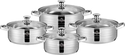 Swiss Haus® NC1008 Pannenset Inductie - 8 Delige Kookpotten - PFAS Vrij - 4.5 / 5.8 / 7.3 / 9.1L - Kookpannen Met Deksel - Pannen Voor Alle Warmtebronnen - Vaatwasser & Ovenbestendig - RVS