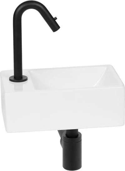 Fonteinset - Fonteinmeubel Set - Kleine Ruimte Inrichten - Kraan Rechts Geplaatst - 1 Stuk - Wit Keramiek