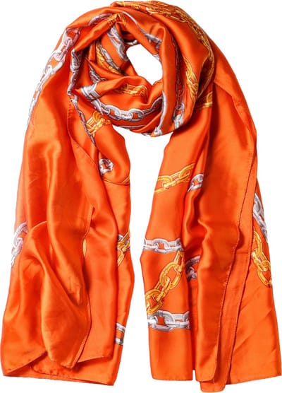 Nouka Oranje Multicolor Dames Sjaal – Unieke Schakel Print - Dunne & Lichte Sjaal – Zijde Gevoel - Luchtige Shawl – Lente / Zomer – 90 x 180 cm