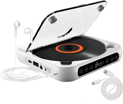 Draagbare cd-speler met Bluetooth 5.3 – wit, 2000 mAh, ondersteunt CD/USB/SD/AUX, voor thuis en reis